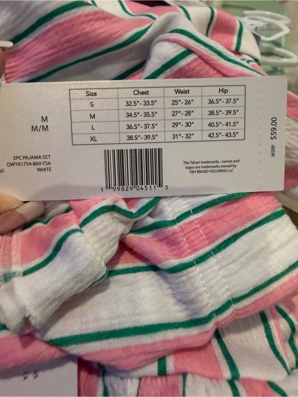 VIRAL!! Tahari Adult Pink/Green Striped Short PJ’s with Headband- Size M- NWT - Picture 4 of 4